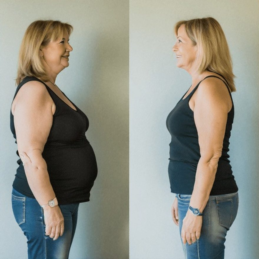 Member weight-loss before and after, side profile